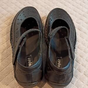 Propét Women’s Black Leather Mary Jane Hook & Loop Flats Round Toe US 7.5 X